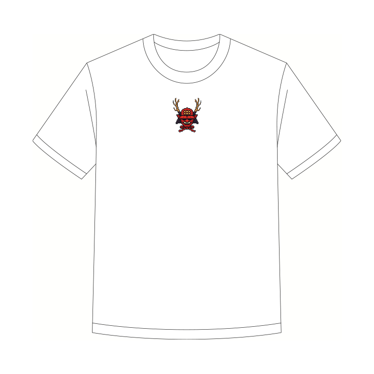 日本一の兵の兜をドット絵で表現したピクセルアートの和風Tシャツデザイン