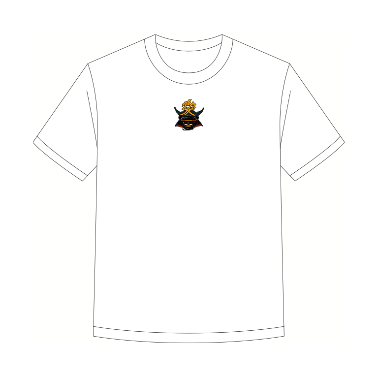 「愛」の文字が印象的な兜をピクセルアートで描いた和風デザイン