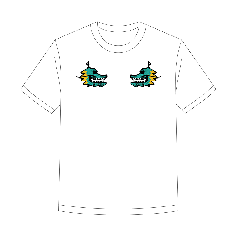 龍の顔を左右対称に並べたユニークな和風デザイン。ミニマルかつポップなアジアンアート