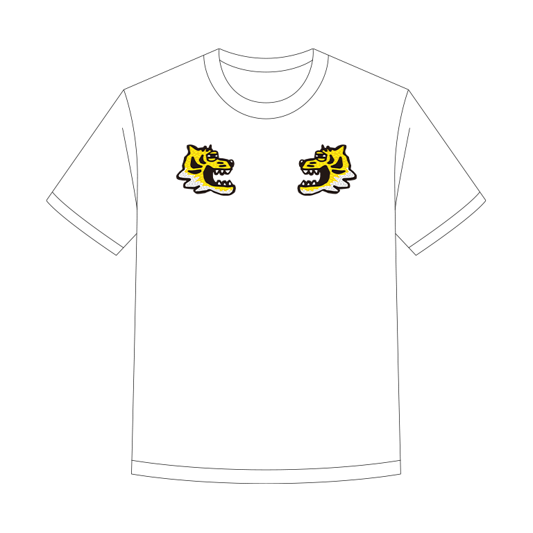 左右対称に配置された虎の顔が印象的なデザイン。和風ポップアニマルアートのユニークな表現